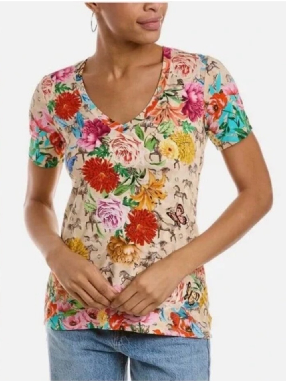 Johnny Was Lace Garden Favorite Tee Shirt, size medium